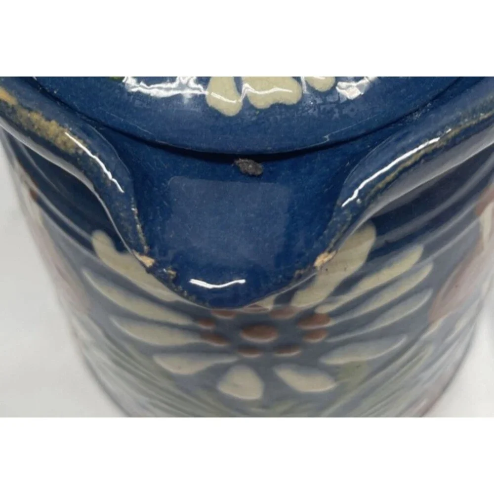 Vintage Mexican Folk Art Hand Painted Large Platter Serving Tray & Pitcher w/Lid